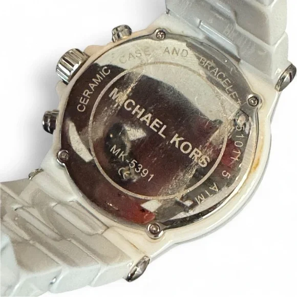 Michael Kors MK-5391 White Ceramic Chronograph Women’s Watch Crystal Bezel - Picture 3 of 11